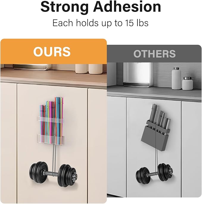 Straw Holder for Cabinet Door, Reusable Tumbler Straw Organizer Storage Container Mount for Kitchen Counter Cupboard Door (Transparent, 5.7inch)