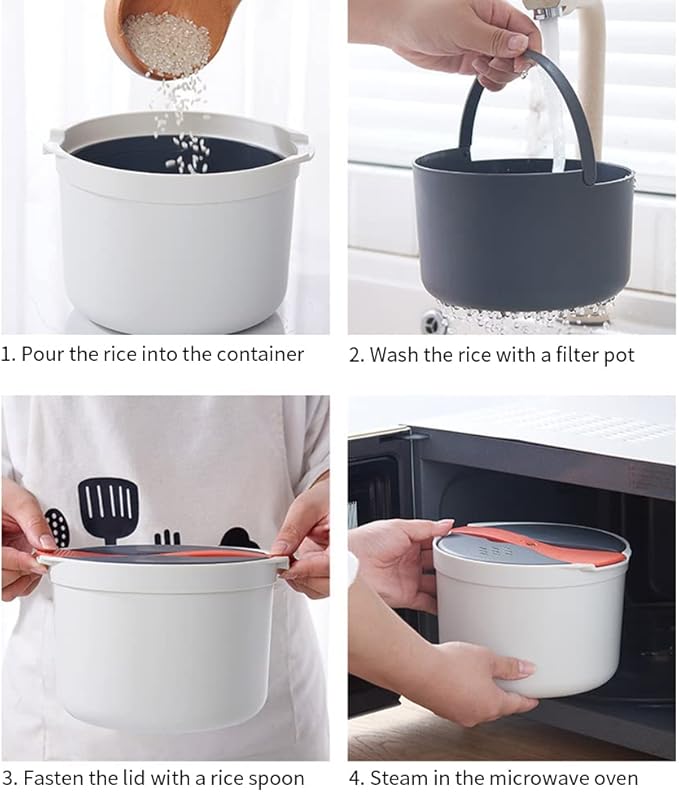 Microwave Rice Cooker, 2L Microwave Rice Steamer Pasta Cooker, Food Grade PP Microwave Rice Cooker, Strainer and Steamer Pot Set,4PCS(COLOR:orange), 22351076