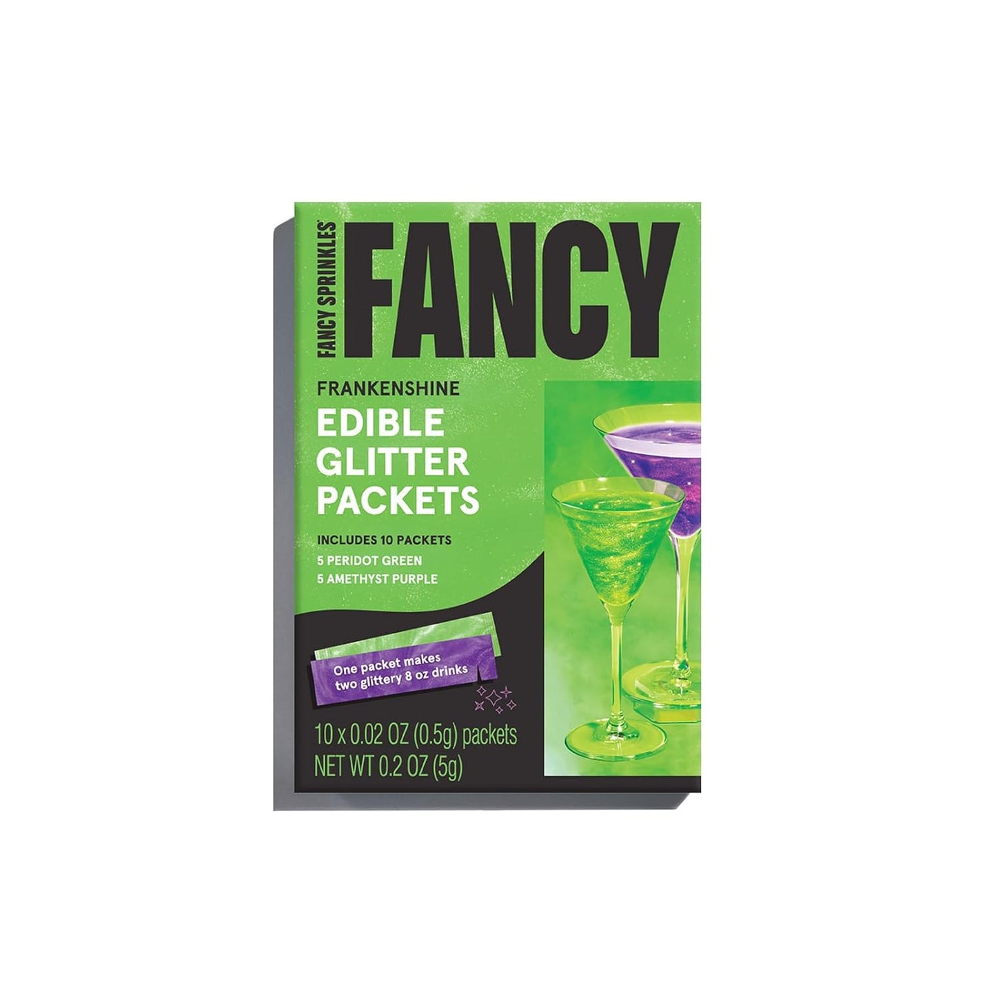 Fancy Sprinkles Limited Edition Halloween Frankenshine Edible Glitter Packets Portable & On-The-Go for Sparkling Drinks, Champagne, Cocktails, Wine, Beer, & more. (1 Pack)