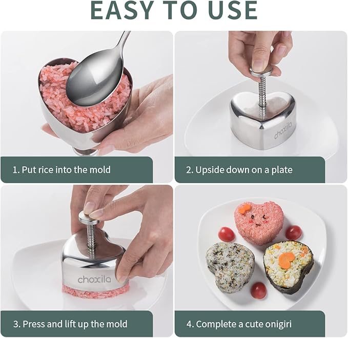 Heart-Shaped Onigiri and Spam Musubi Mold - Stainless Steel Rice Ball Mold - Valentine's Day Gifts for Kids