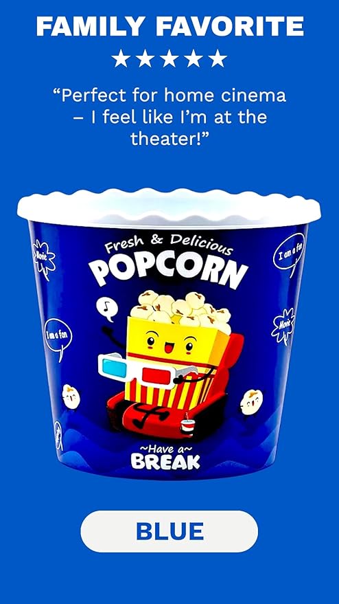 Modern Style Reusable Plastic Popcorn Box/Popcorn Containers/Popcorn Bowls Set for Movie Theater Night - (BPA Free - 6 Pack-75 oz) (6, MIX)