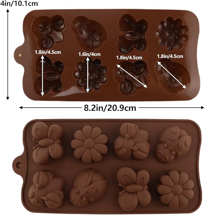 2 Packs 8-Cavity Insect Butterfly Flower Silicone 3D Cake Molds Trays Ladybug Shape Baking for DIY Soap Pudding Jelly Dessert Chocolate Muffin