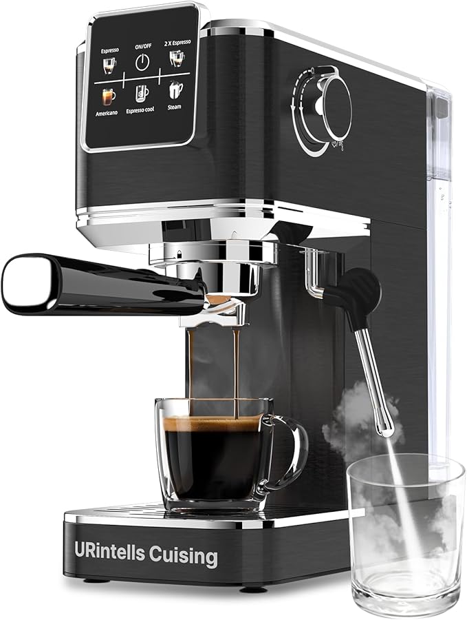 Espresso Machine 20 Bar,Touch Screen Espresso Maker with Steam Milk Frother,Compact Stainless Steel Coffee Machine for Cappuccino Latte Americano Espresso Cool,Gift for Coffee Lovers,Black