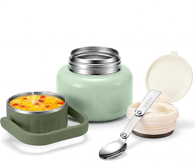 16.9oz Soup Thermo for Hot Food Kids & Adults, 316 Stainless Steel Insulated Food Jar with Non-Slip Base, Leakproof Lunch Box with Spoon & Bowl Lid for School, Office