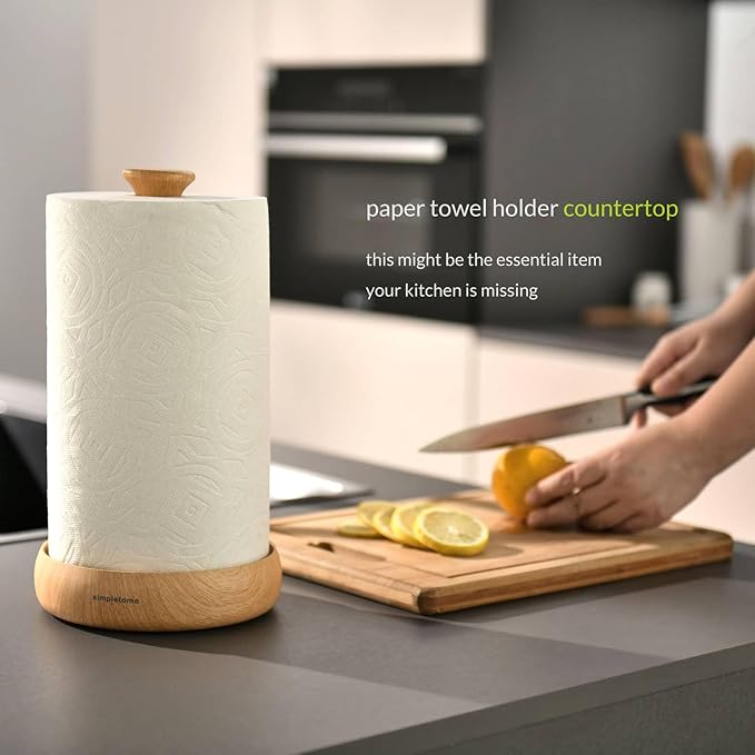simpletome Paper Towel Holder Countertop Keep It Rolled Up Weighted Base (Beech)