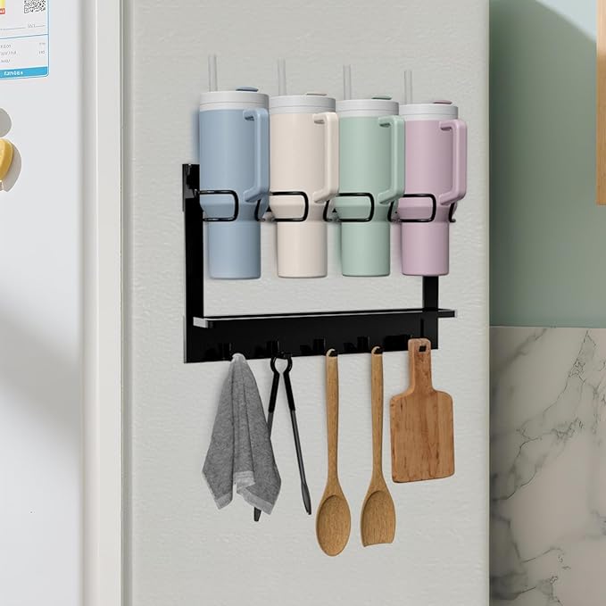 Magnetic Water Bottle Organizer for Stanley 40 oz Refrigerator Stanley Cup Organizer Holder Heavy-Duty Tumbler Holder Organizer Stanley 3 Cup Accessories, Easy to Install