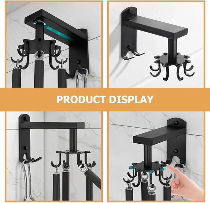 FRCOLOR Rotatable 8-Claw Kitchen Utensil Hooks Black Thickened Space Aluminum Alloy Swivel Wall Mount Organizer for Hanging Cooking Tools and Measuring Cups