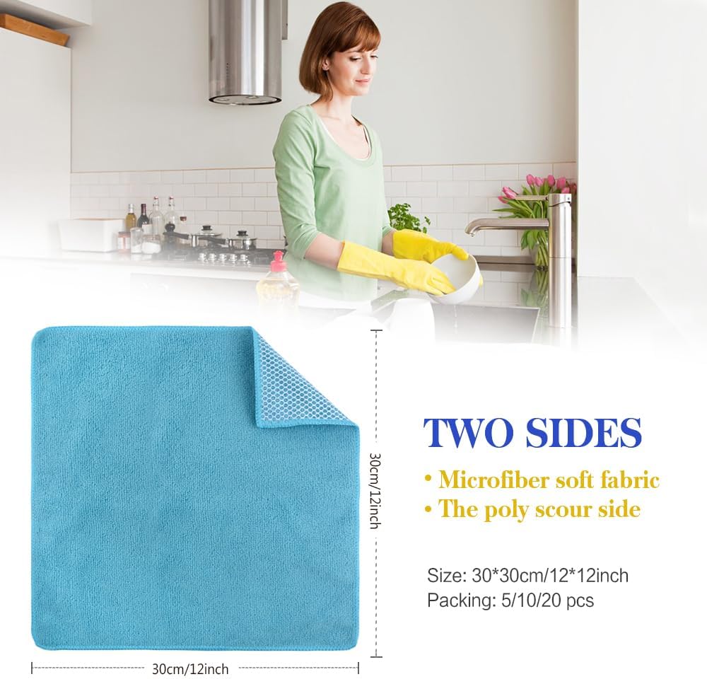 SINLAND Microfiber Dish Cloth for Washing Dishes Dish Rags Best Kitchen Washcloth Cleaning Cloths with Poly Scour Side 5 Color Assorted 12inchx12inch 10pack