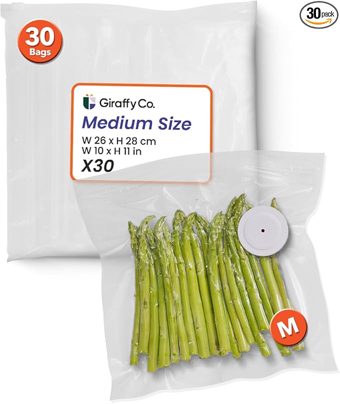 Reusable Vacuum Sealer Bags for Food – 30 Medium Vacuum Bags (26x28cm/10x11in), BPA-Free, Leak-Proof, Odor-Resistant – Compatible with Vacuum Sealers