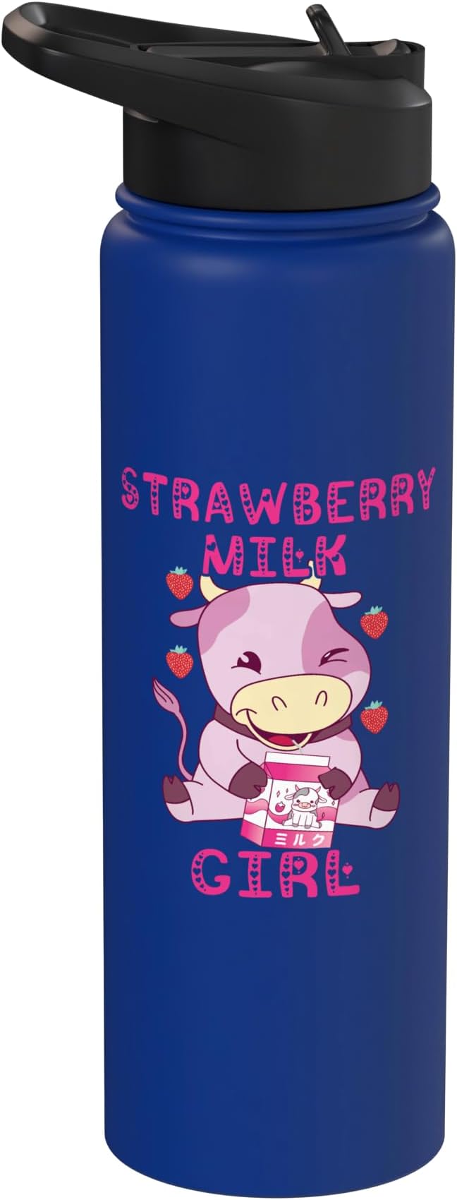 Strawberry Milk Girl Japanese Strawberry Shake Cute Pink Cow Stainless Steel Insulated Water Bottle