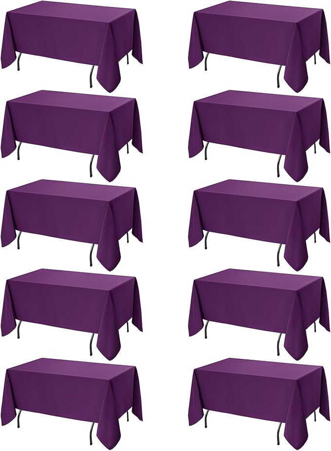 10-Pack Purple Tablecloths for Rectangle Tables, 70 x 108 Inches, Stain-Resistant Polyester Fabric for 6 Foot Tables - Washable Table Covers for Weddings, Banquets, Birthday Parties, Events