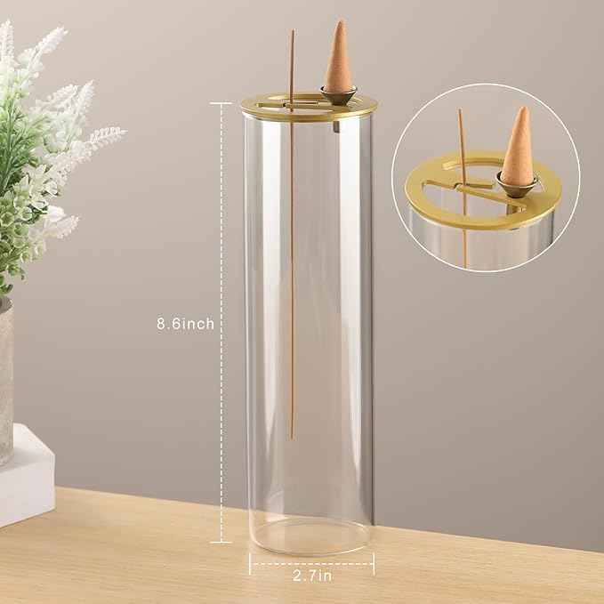 Ceremony Incense Holder, 2 in 1 Incense Burner for Sticks, Ash-Proof Glass Incense Burner for Meditation Yoga Spa Room Decor Ceremonial Incense Incense Incense Scent Holder, 2 in 1
