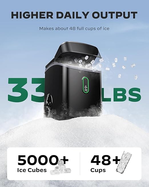 Silonn WiFi Nugget Ice Maker Countertop, 33Lbs/24H Soft Chewable Pebble Ice Machine, Timer Function & App Status Alerts, Compact for Home, Kitchen & Office Use