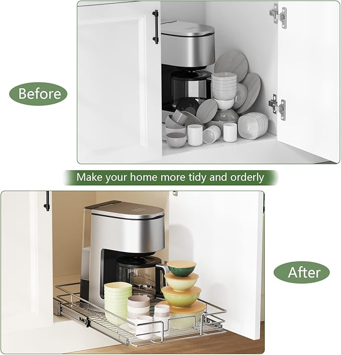 LOVMOR Pull Out Cabinet Organizer 14" W x 18" D, Kitchen Cabinet Pull Out Shelves Slide Out Storage…