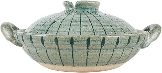 Heat Resistant Ceramic Casserole, Round Earthen Pot Cookware with Lid for Dinner and Party, Uniform Heating Stockpot for Stew, Soup, Steam, Bake(600ml/0.6quart, Green)