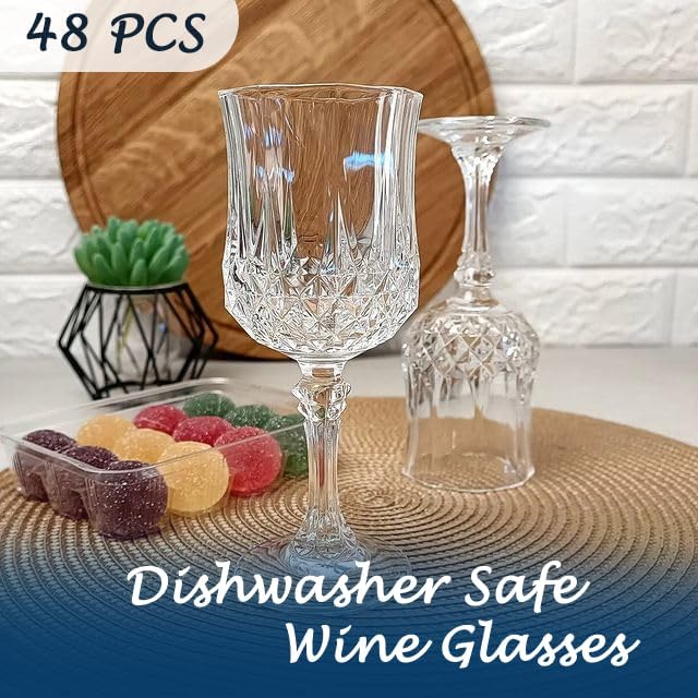 Plastic Wine Glasses, Plastic Goblets Vintage Style Cordial Unbreakable Drinking Glasses, Reusable Drinkware for Wedding Reception, Grand Event Party Supplies,Mother's Day(48, Transparent)