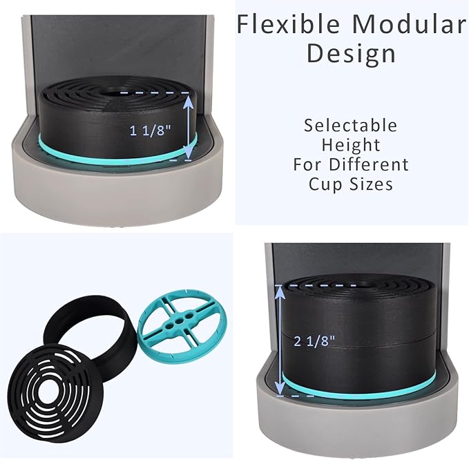 Elevate Anti-Splash Cup Riser Accessory for most Keurig K-cup, Cuisinart Single Serve, and other Coffee Makers, Adjustable for Cup Size and Drip Tray Type (Black and Turquoise)
