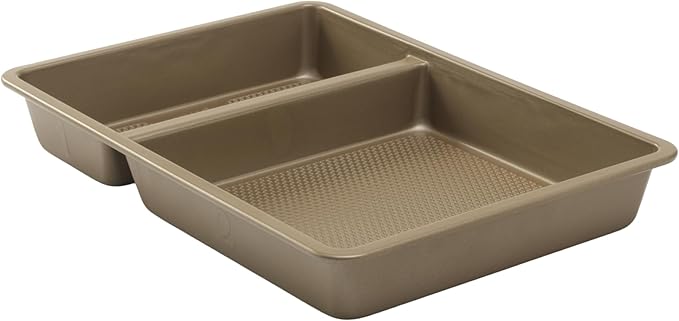 GoodCook 9x13-Inch Nonstick Divided Baking Pan – 2-in-1 Textured Oblong Scratch-Resistant Carbon Steel for Meal Prepping & Sheet-Pan Dinners