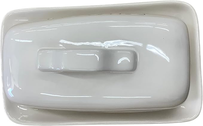 Rae Dunn Ceramic Butter Dish with Lid, SCHMEAR, White and Beige, Two-Tone