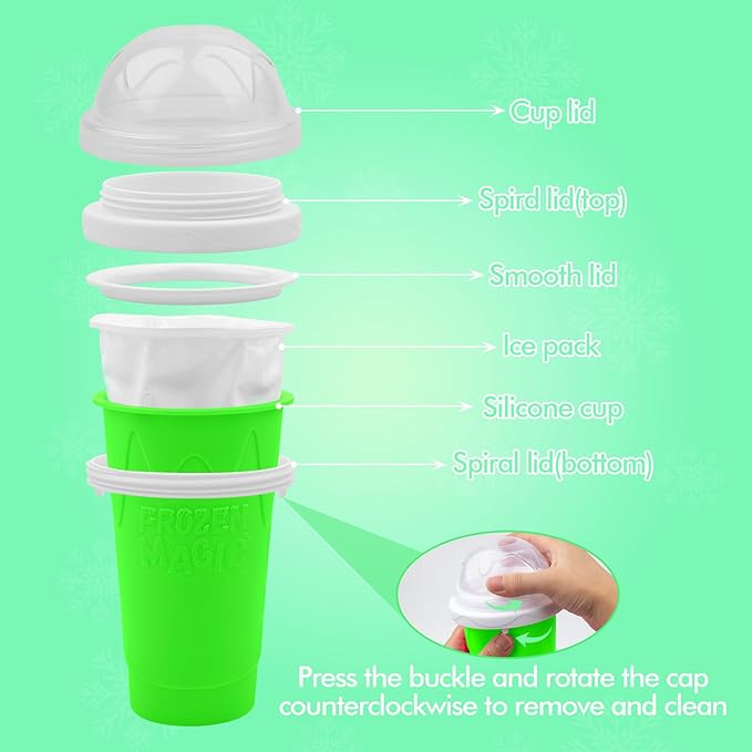 Slushie Maker Cup,DIY Magic Slushy Maker Squeeze Cups,Portable Smoothie Squeeze Cups for Juices,Milk and Ice Cream Make,Double Layer Squeeze Slushy Maker Cup,Birthday Gifts for Mom Dad & Friend(Green）