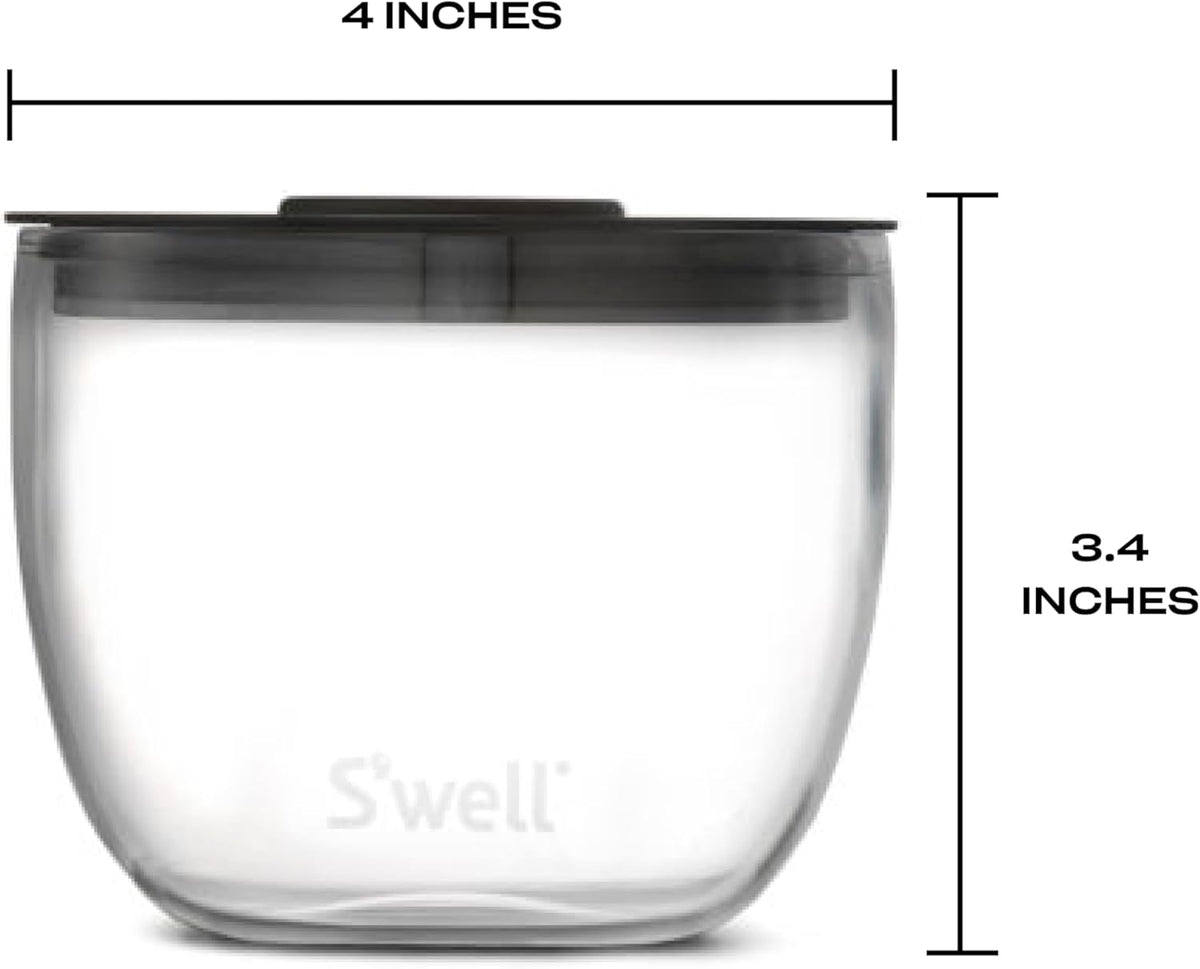 S'well 12oz Glass Prep Bowl Set of 4 for Easy Meal Prep, Black, Durable Tempered Glass, Nesting Design Compatible with 21.5oz S'well Eats Containers