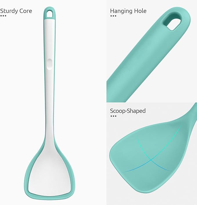 U-Taste 18/8 Stainless Steel Measuring Spoons Set of 6 and 600ºF Heat Resistant 13.76" Long, 3.63" Wide Wok Spatula for Kitchen Stir Fry (Aqua Sky)