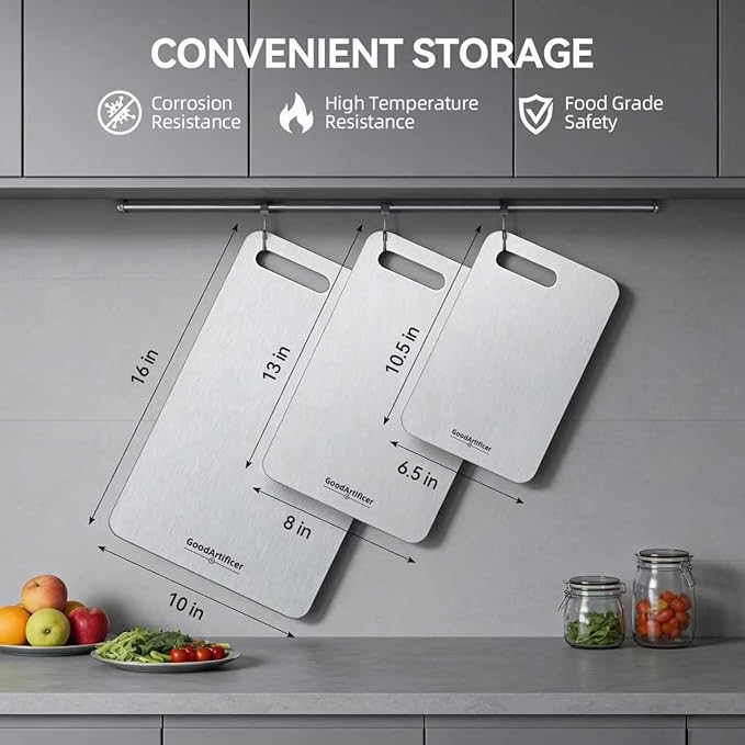 Titanium Cutting Boards, 100% Pure Titanium Kitchen Cutting Board, Double-Sided Non-Toxic Cutting Board, Ideal for Slicing and Dicing Meats, Features Handle, Dishwasher Safe,13"L*8"W