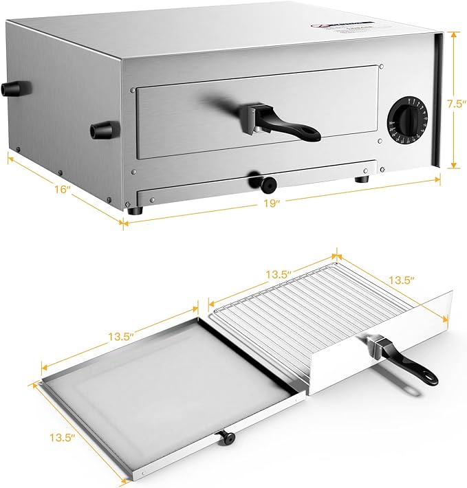 SIMOE Electric Pizza Oven,Indoor Pizza Oven with Handle & Removable Tray and 30mins Timer, Multifunctional Countertop Maker up to 12" for Kitchen, Camping,Party