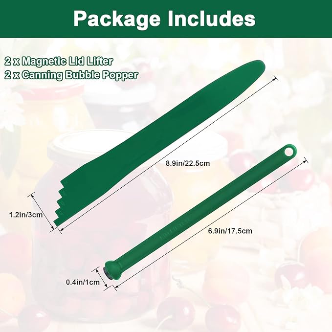 Catcan 4 PCS Canning Tools and Equipment Include 2 Pack Canning Magnetic Lid Lifter with 2 Pack Canning Bubble Popper Heat Resistant Home Easy Canning Kits (Green)
