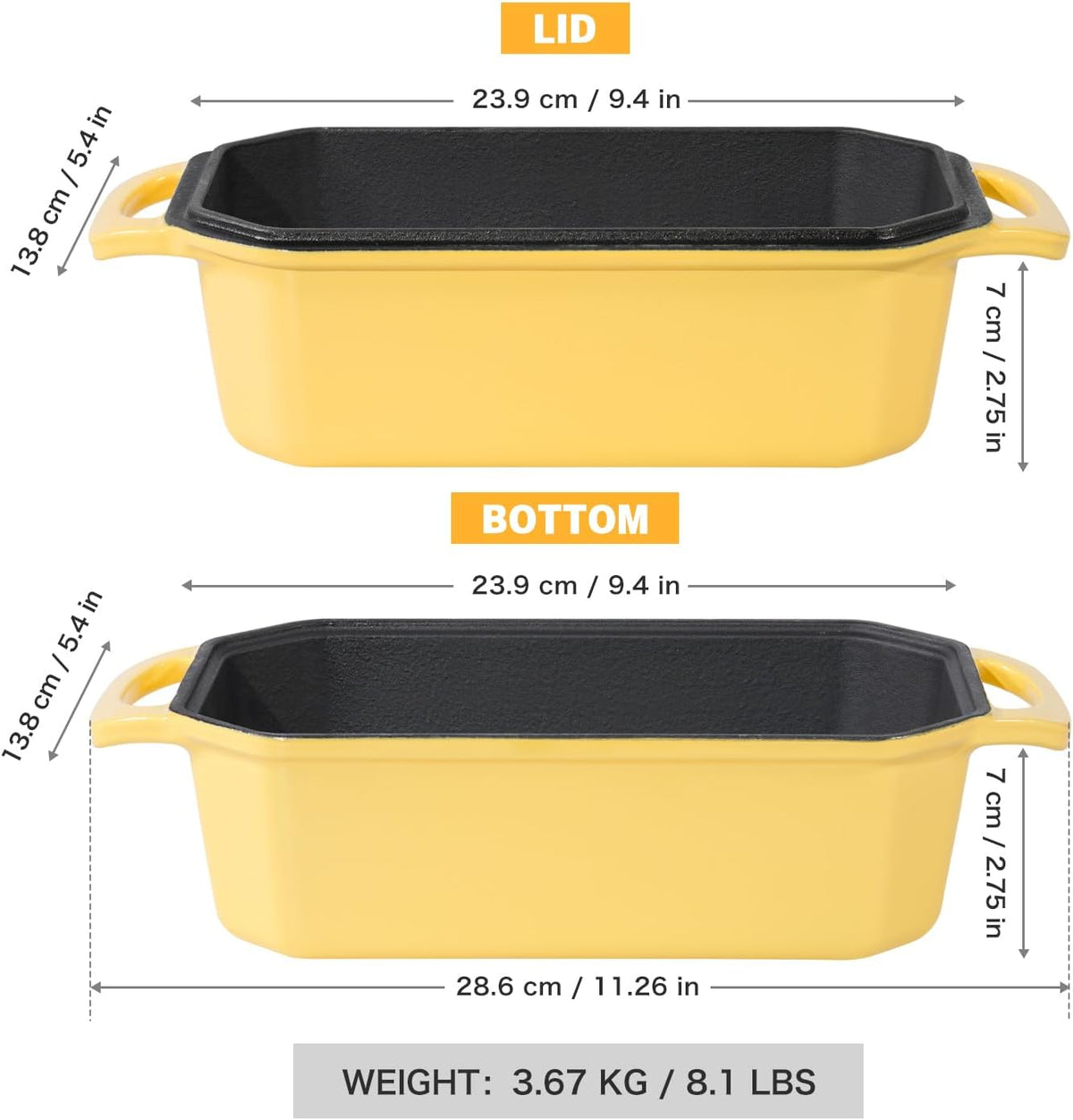 Bread Pan Cast Iron Loaf Pan with Lid Bread Loaf Pan 9x5 Inch Loaf Pan Enameled Cast Iron Sourdough Loaf Pan, Yellow