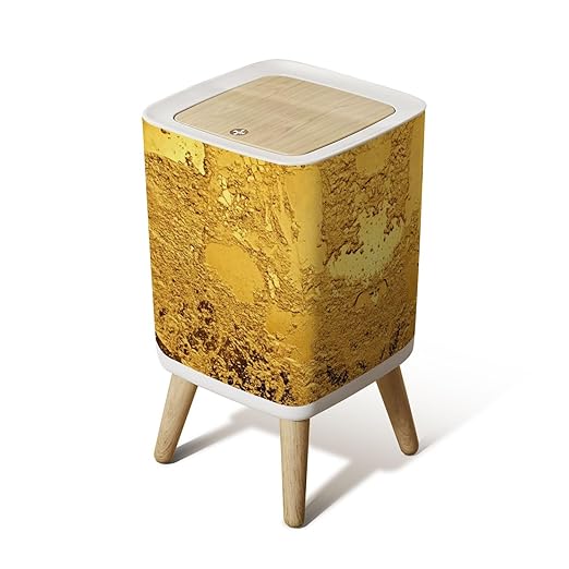 Small Trash Can with Lid Gold texture for cover cards flyers poster Bronze old paint Golden Wastebasket with Press Cover Dog Proof Garbage Can Waste Bin for Kitchen Bathroom Nursery 2.6 Gallon