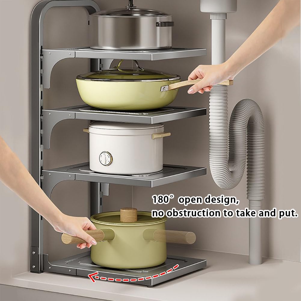 Pots and Pans Organizer Under Cabinet,3 Tier Adjustable Cabinet Pan Organizer Rack, 21''Heavy Duty Pot Rack,Pot lid organizer for Kitchen Pantry to Store Dutch Ovens,Cast-Iron Pans (3L-A)