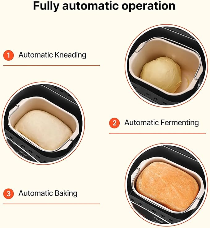 Bread Maker, 19-in-1 2LB Dough Machine, Nonstick Ceramic Pan Automatic Breadmaker with Gluten Free Setting, Automatic Compact Dough Machine Nonstick,Digital,3 Loaf Sizes, 2 Crust Colors, Black