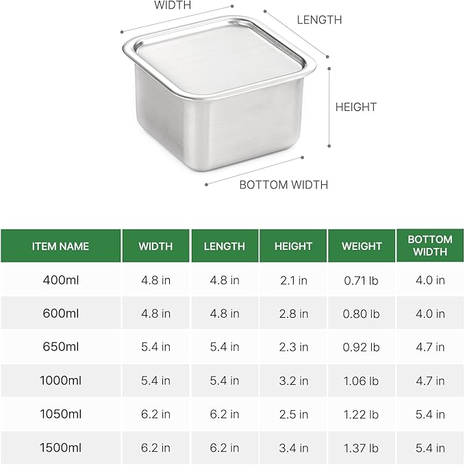 CuBE Low 3PCS Set Stainless Steel Food Storage Containers With Lids and 3 Net Kitchen Appliances Dishwasher Safe Premium South Korea