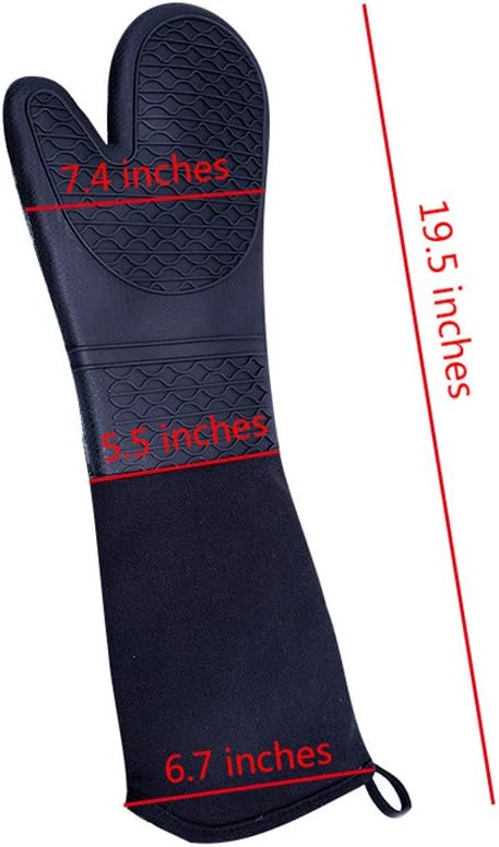 DoMii Extra Long Silicone Oven Mitts Heavy Duty Commercial Grade Oven Mitts Heat Resistant BBQ Gloves with Quilted Cotton Lining 2 Pack
