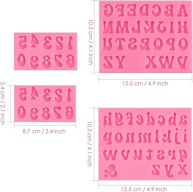JOERSH 4PCS Silicone Letter Molds, Non-Stick 26 Letters and 0-9 Numbers Fondant Chocolate Molds for Dessert Cake Decorating, Cupcake Topper, Candy