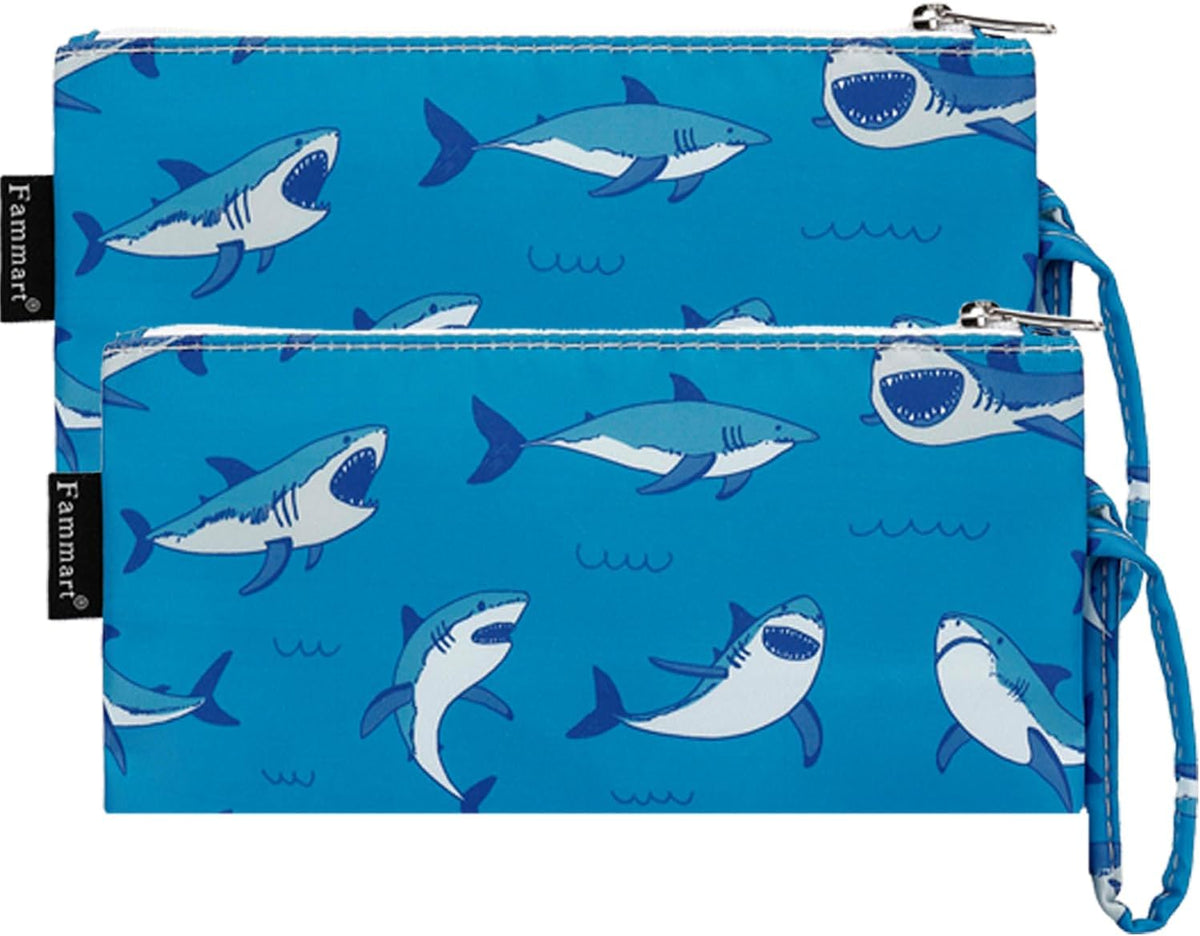 Reusable Sandwich Bag/Snack Bag for Kids & Adults, Dual Layer Lunch Bag with Handle, Washable, Food Safe, BPA Free (2-Pack, Shark)