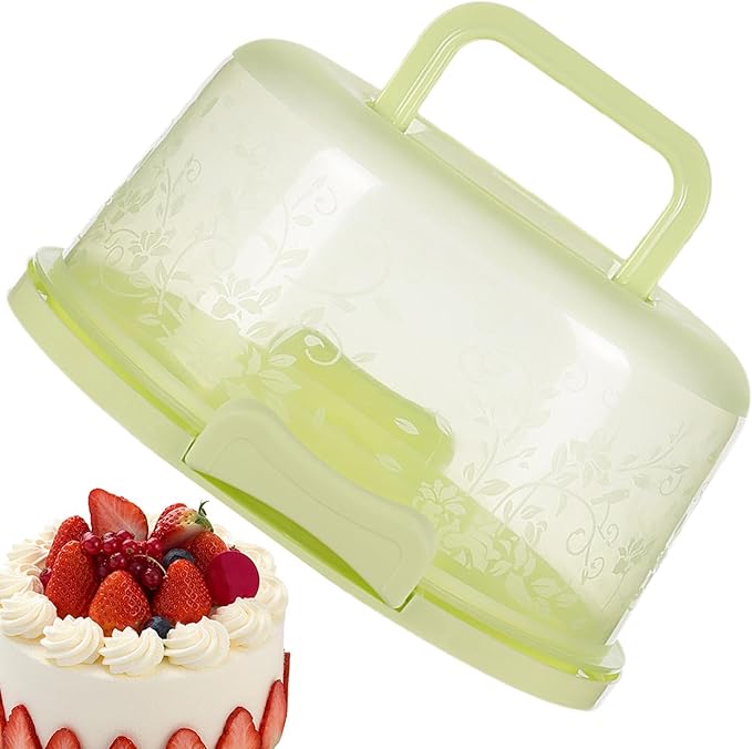 Cake Carrier With Handle - Food Grade Transparent Cover Cake Boxes | Reusable Cake Boxes | Two Sided Cake Holder | Cake Carrier With Lid Pie Cake Carrier Of Pp Polypropylene Material, Green