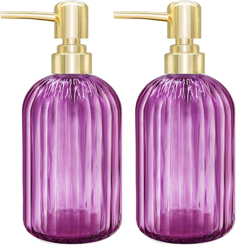 Soap Dispenser - 2 Pack 14 Oz Kitchen Soap Dispenser with Pump, Bathroom Transparent Soap Dispenser Bottle for Hand Soap, Dish Soap or Lotion (Purple)