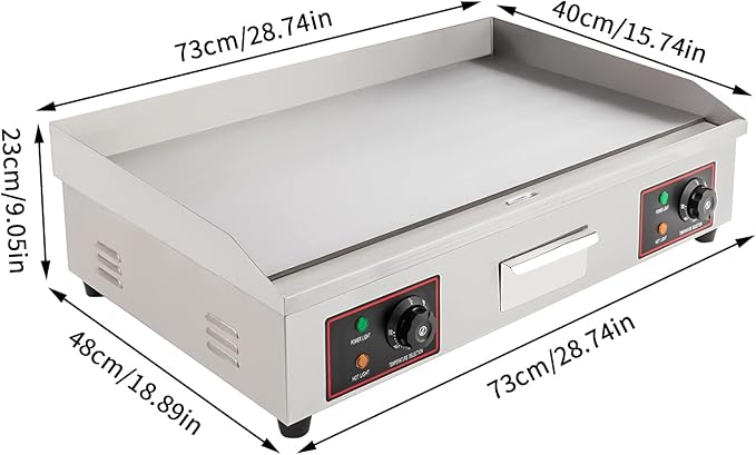 Commercial Electric Griddle, 30" 3000W Electric Countertop Flat Top Griddle Grill, Non-Stick Stainless Steel Teppanyaki Grill, Adjustable Temperature Control 122-572℉ (No Plug)