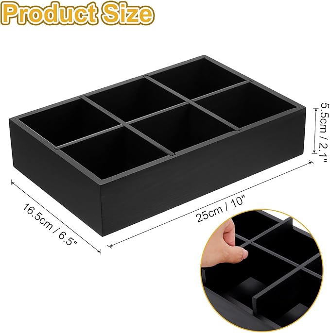 uxcell Tea Bag Organizer, 6 Compartments Pine Wood Tea Box with Handle, Tea Storage Organizer Holder for Tea Bags, Beverage Supplies Sugar Packet, Black