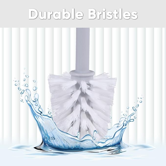 Superio Ribbed Collection - Decorative Plastic Toilet Bowl Brush and Holder Set, Blue (1 Pack) Cleaner Scrubber for Bathroom
