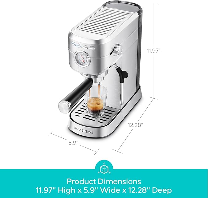 CASABREWS CM5418 Espresso Machine 20 Bar, Compact Espresso Maker with Steam Milk Frother, Stainless Steel Coffee Machine with 34oz Removable Water Tank for Cappuccino, Small Latte Machine, Silver