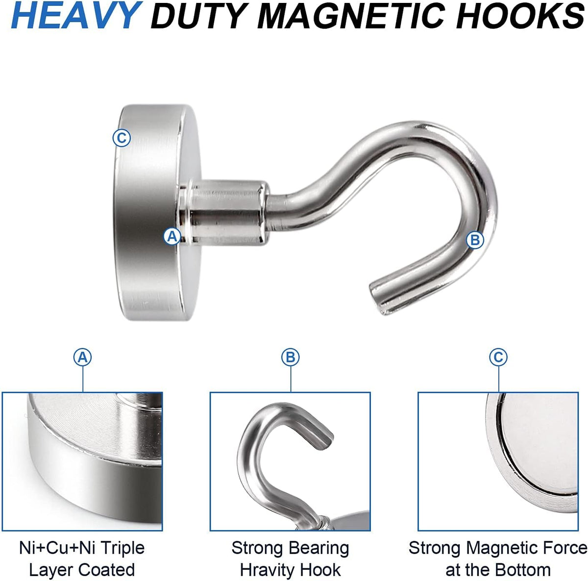 LOVIMAG Strong Magnetic Hooks, 30Lbs Magnetic Hooks Neodymium Magnets with Hooks for Refrigerator, Magnetic Cruise Hooks for Hanging, Classroom, Office, and Kitchen - Pack of 200