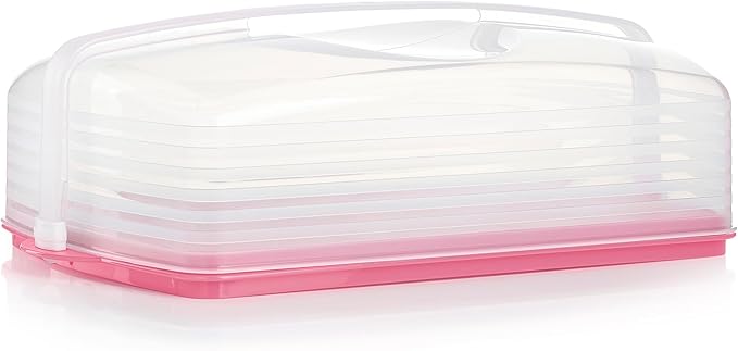 Tupperware, Rectangular Cake and Cupcake Carrier in Pink, Holds 18 Cupcakes