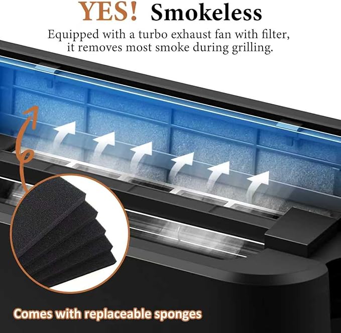 Indoor Grill, CUSIMAX Electric Smokeless Grill & Griddle with REPLACEABLE Smoke Filter Sponge, 1500W Korean BBQ Grill, Smart LED Display, Larger Grilling Area, Black(New Model)