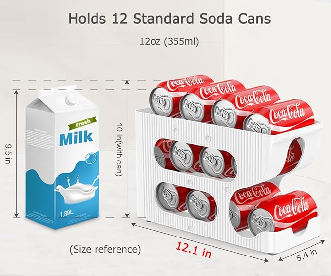 Sotfamily Soda Can Organizer for Pantry/Fridge, Automatic Rolling Pop Can Dispenser/Storage/Holder/Container for Refrigerator or 12" Deep Shelf, Space-Saving Drink Organizer for 12 Standard Cans