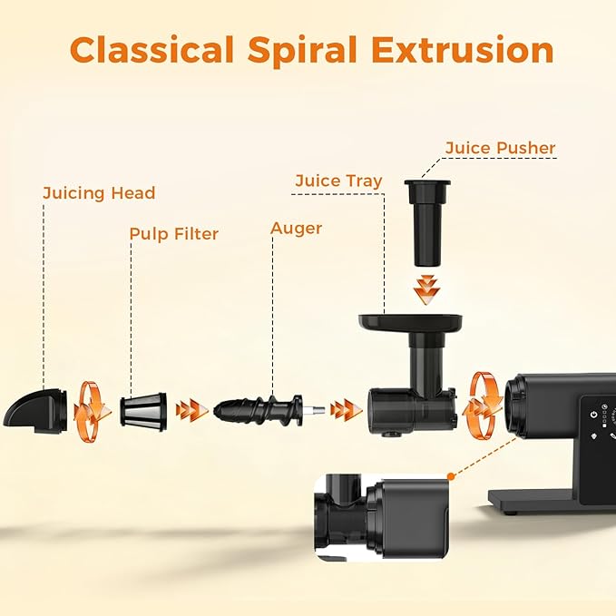 Juicer Machines, Cold Press Juicer Machine with LED Smart Touch Screen, 2 Modes for Fruit and Vegetable, High Yield Slow Juicers Extractor with Reverse Function, Easy to Clean, Black
