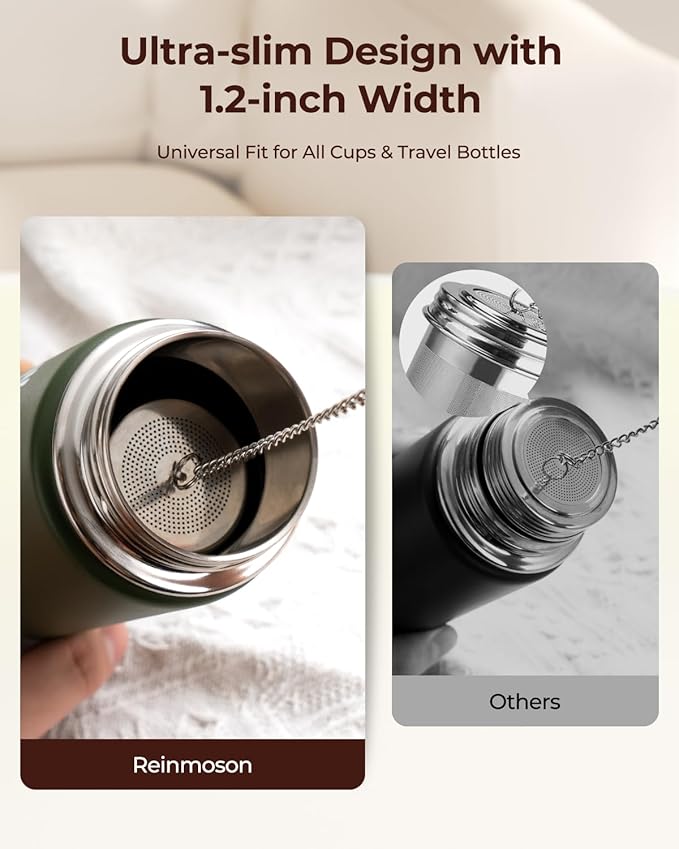 Reinmoson Mini Tea Strainers for Loose Tea, Extra Fine Mesh Tea Infuser, 304 Stainless Steel & Updated Slim Threaded Lid, Loose Leaf Tea Steeper for Black Tea, Rooibos, etc