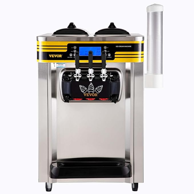 VEVOR Commercial Ice Cream Maker, 22-30L/H Yield, Countertop Soft Serve Machine with 2x6L Hopper 2L Cylinder LCD Panel Puffing Shortage Alarm, Frozen Yogurt Maker for Restaurant Snack Bar